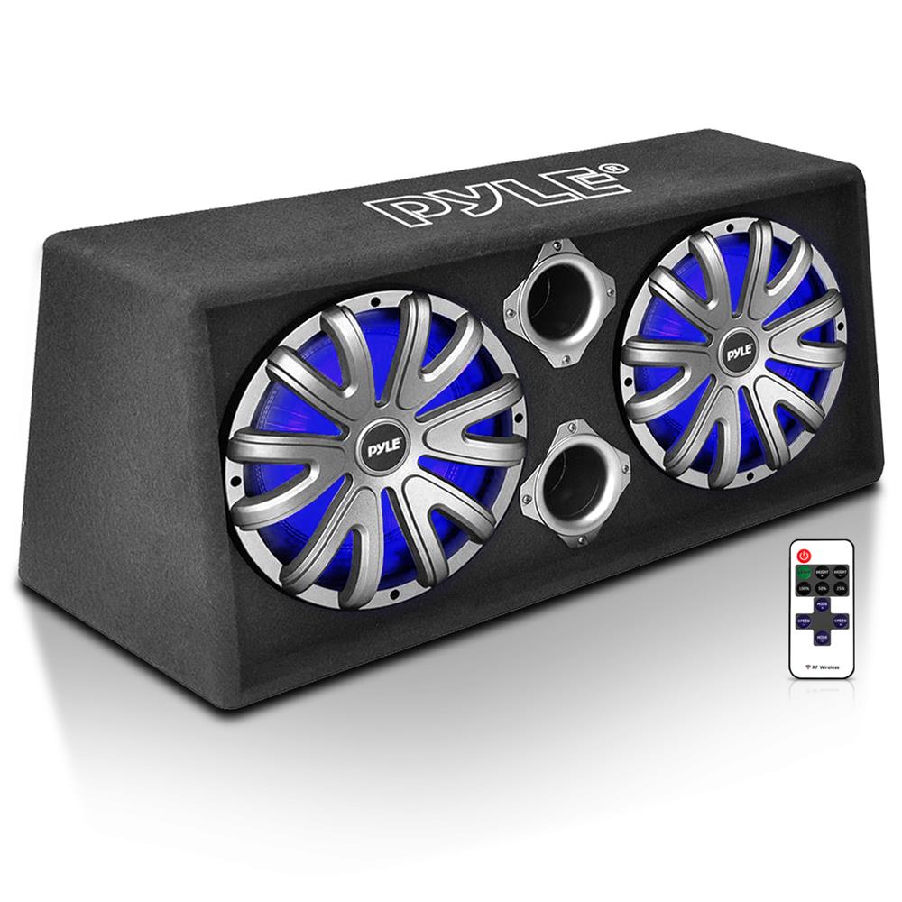 12" Dual Car Subwoofer Box, 600W, LED Lights, Silver Cone