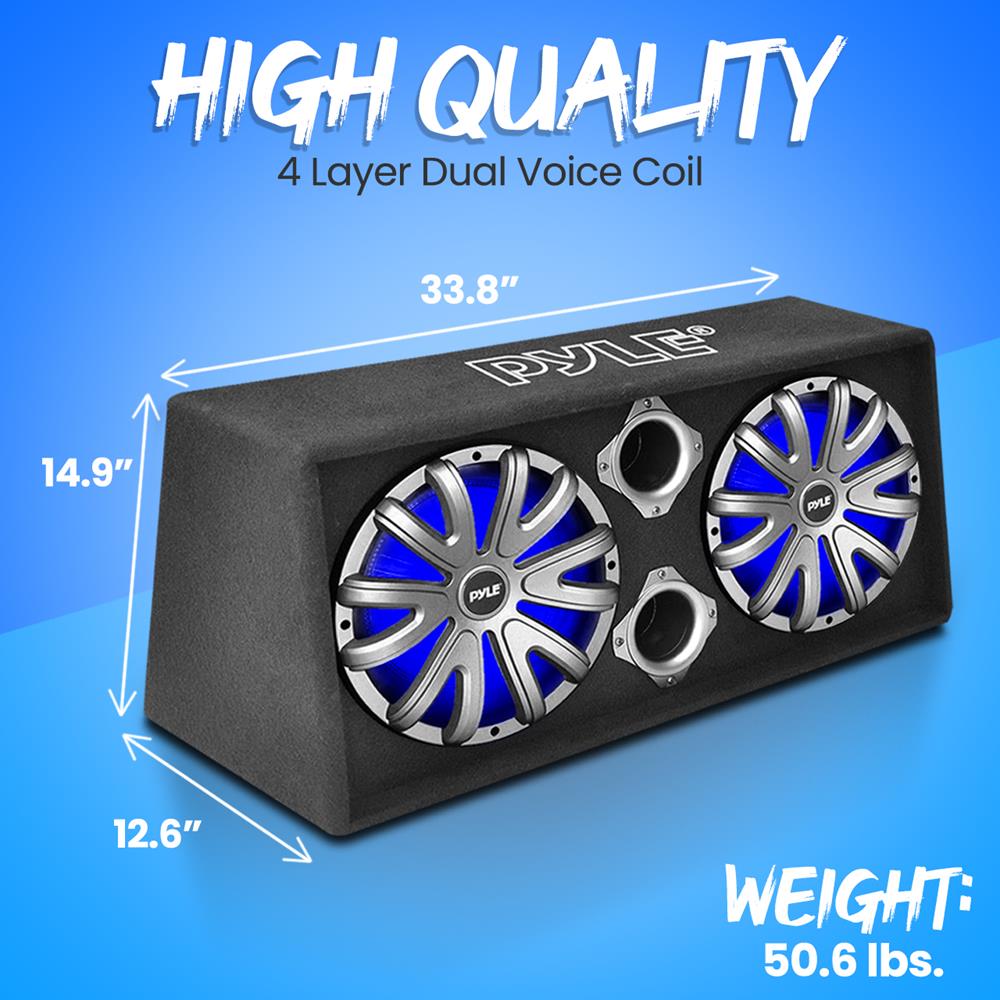 12" Dual Car Subwoofer Box, 600W, LED Lights, Silver Cone
