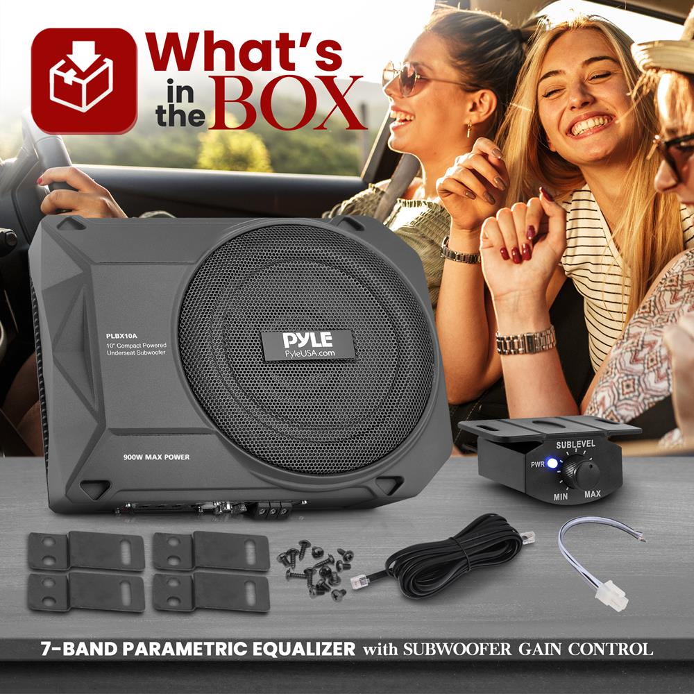 10" 900W Low-Profile Car Subwoofer System, Slim Design