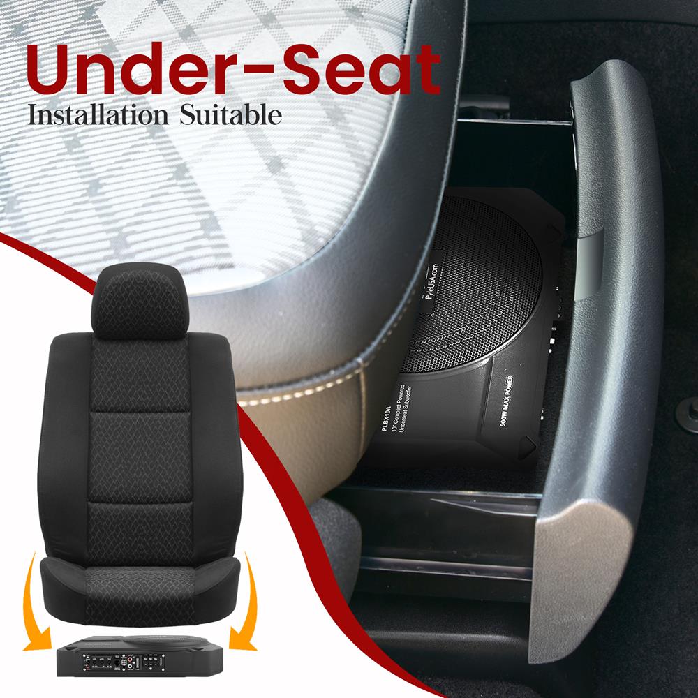 10" 900W Low-Profile Car Subwoofer System, Slim Design