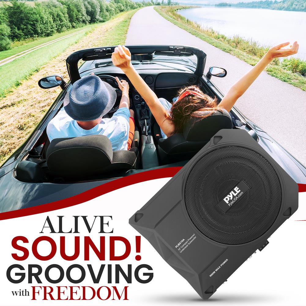 10" 900W Low-Profile Car Subwoofer System, Slim Design
