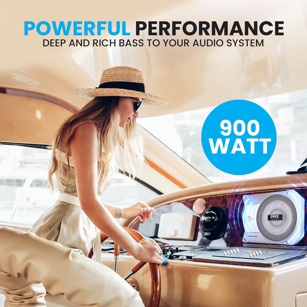 10" 900W Low-Profile Marine Subwoofer System with Built-In