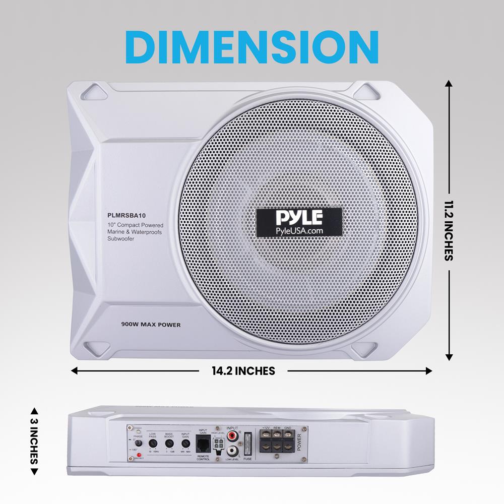 10" 900W Low-Profile Marine Subwoofer System with Built-In