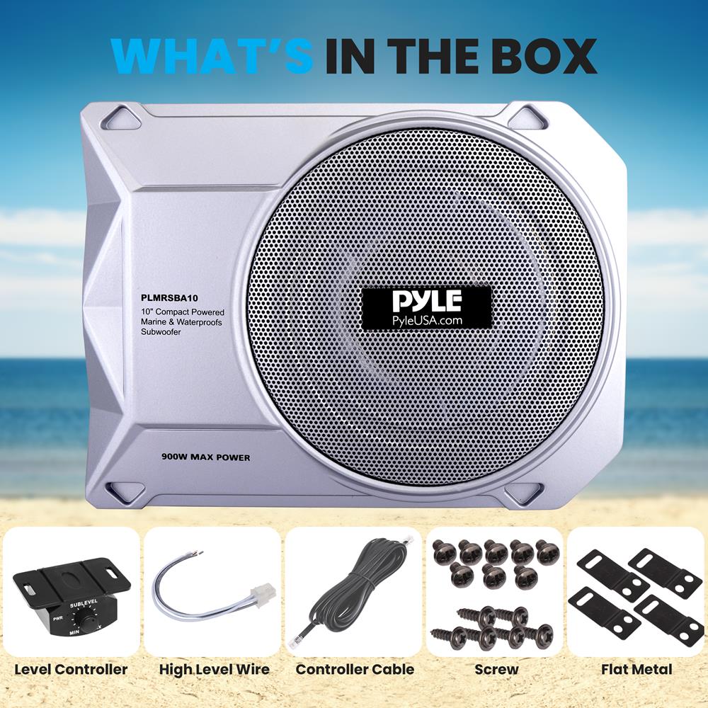 10" 900W Low-Profile Marine Subwoofer System with Built-In