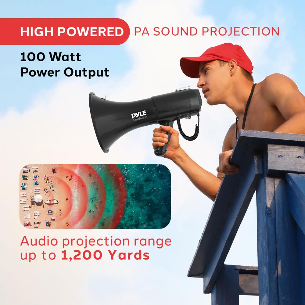100W Megaphone Bullhorn, 1200 Yards Range, ABS Body