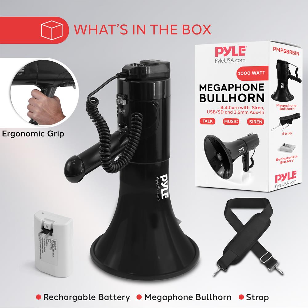 100W Megaphone Bullhorn, 1200 Yards Range, ABS Body