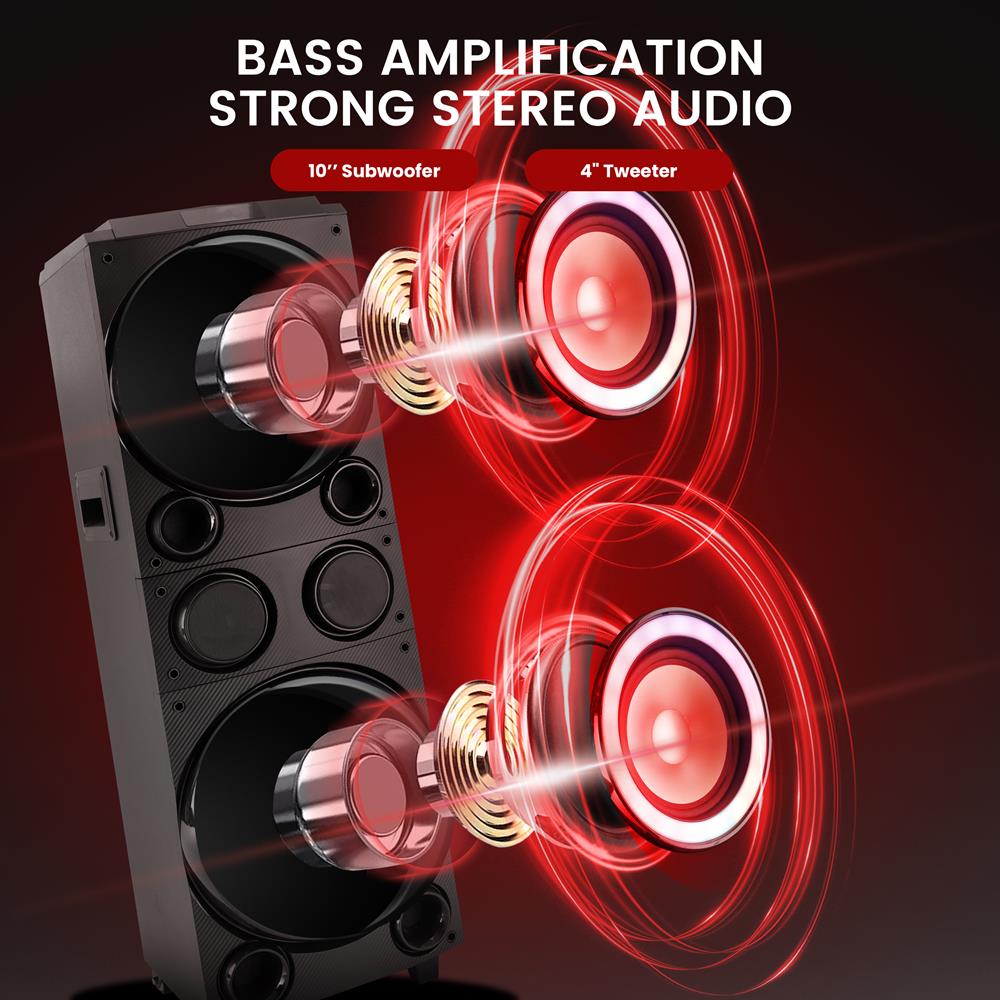10" Portable Bluetooth Speaker - Karaoke Ready, LED Lights