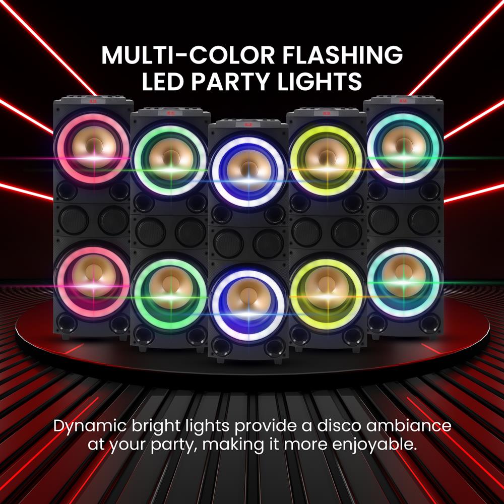 10" Portable Bluetooth Speaker - Karaoke Ready, LED Lights
