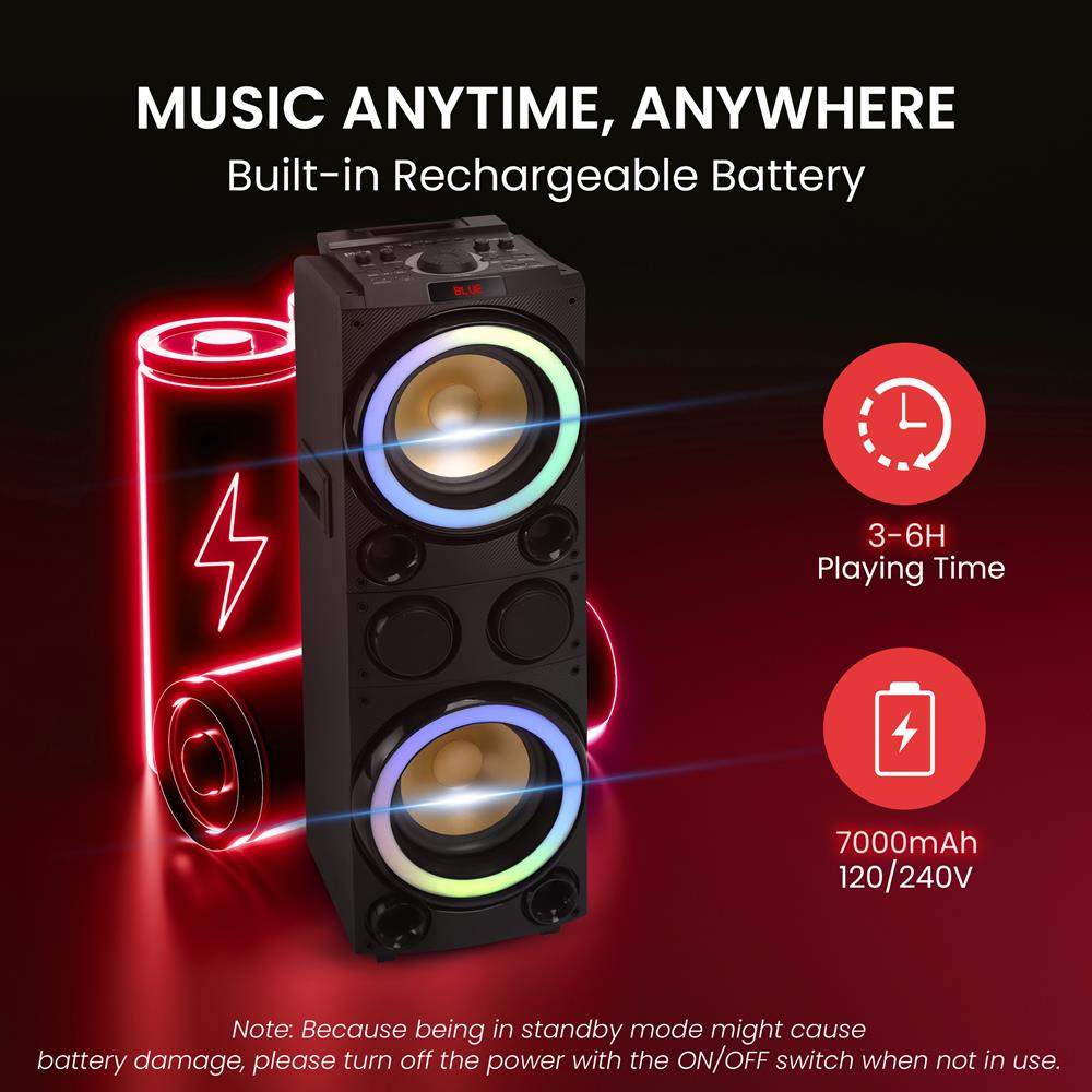 10" Portable Bluetooth Speaker - Karaoke Ready, LED Lights