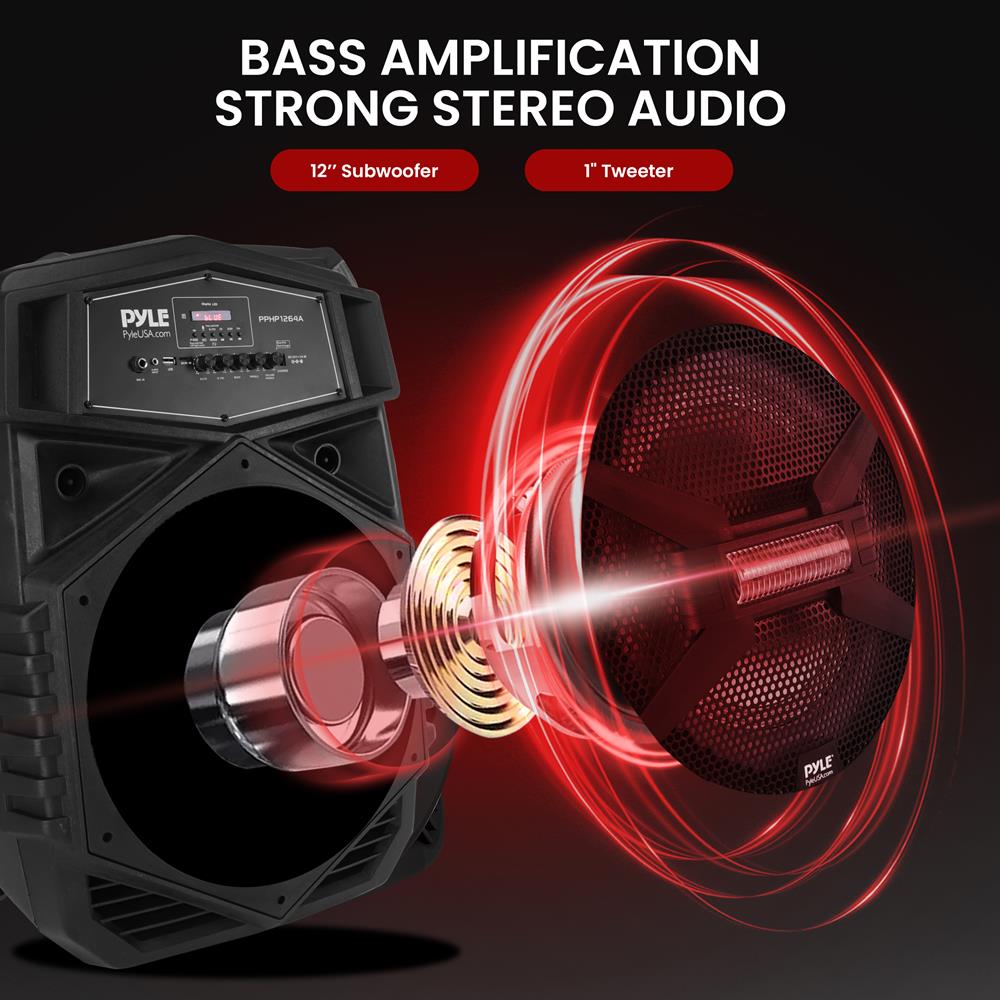 12" Portable Bluetooth Speaker 1000W Rechargeable LED