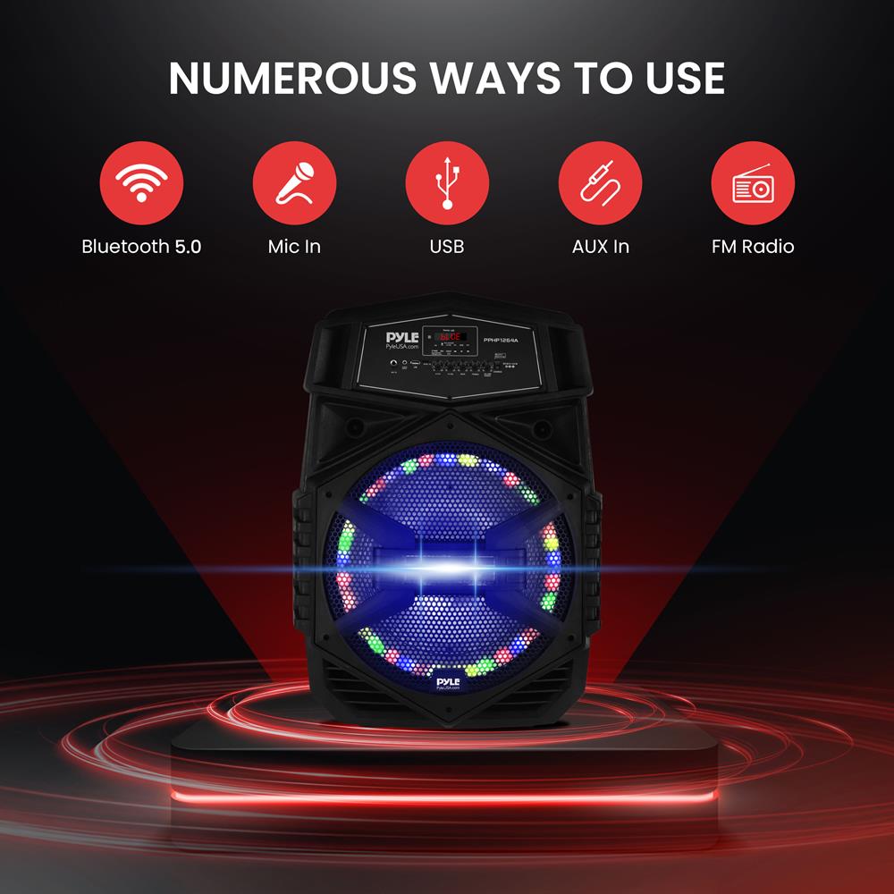 12" Portable Bluetooth Speaker 1000W Rechargeable LED
