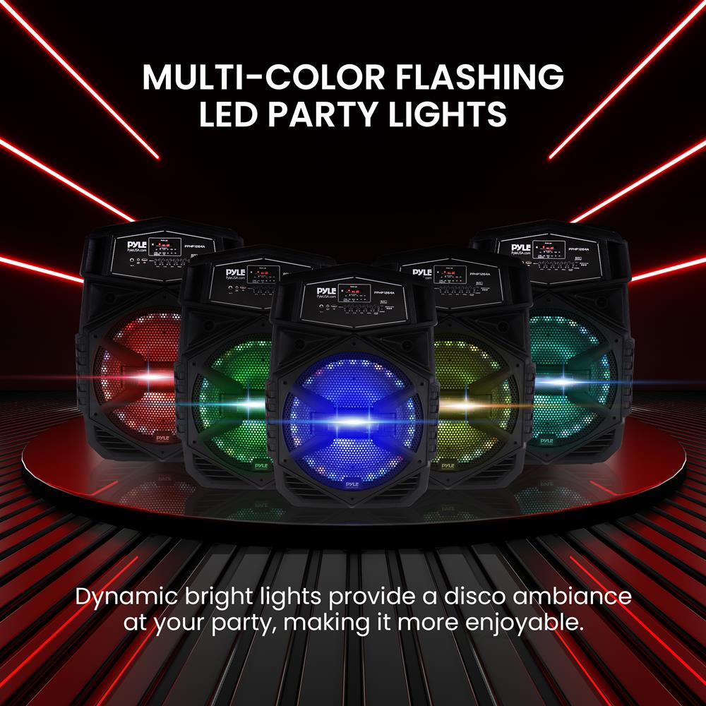 12" Portable Bluetooth Speaker 1000W Rechargeable LED