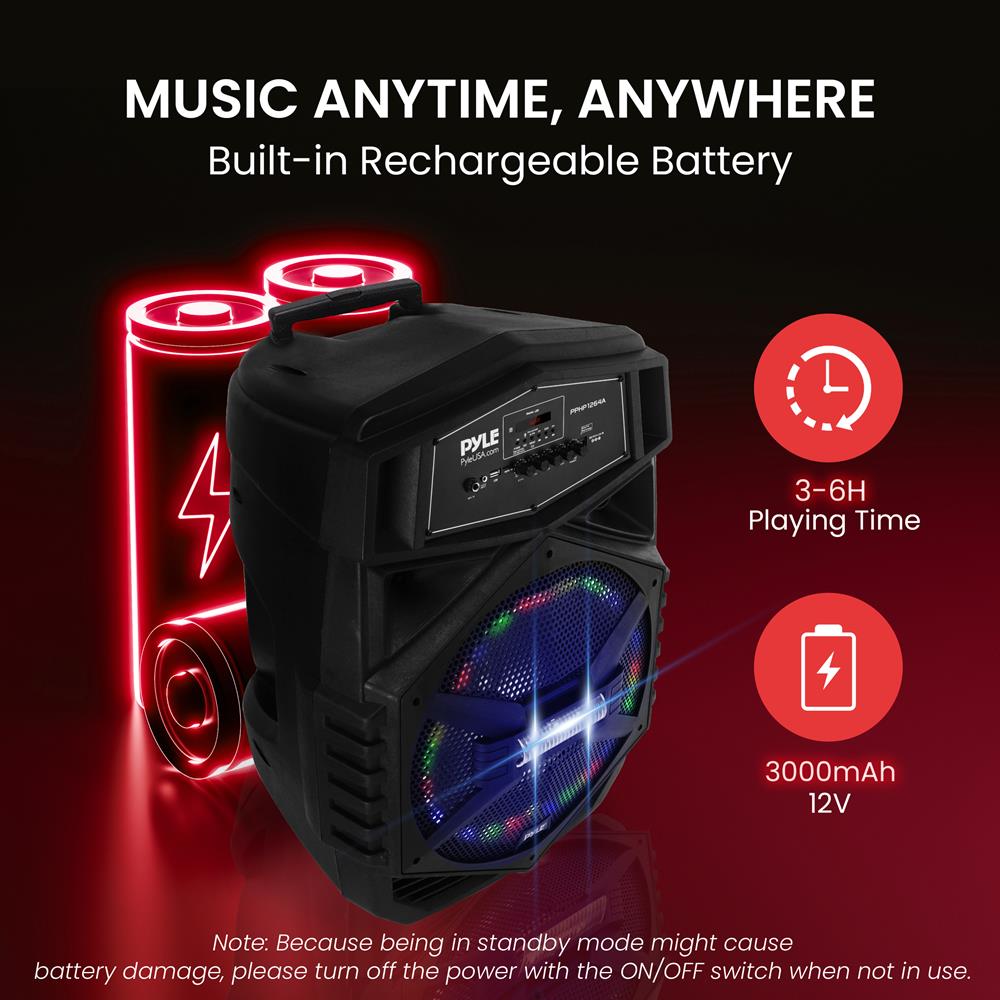 12" Portable Bluetooth Speaker 1000W Rechargeable LED