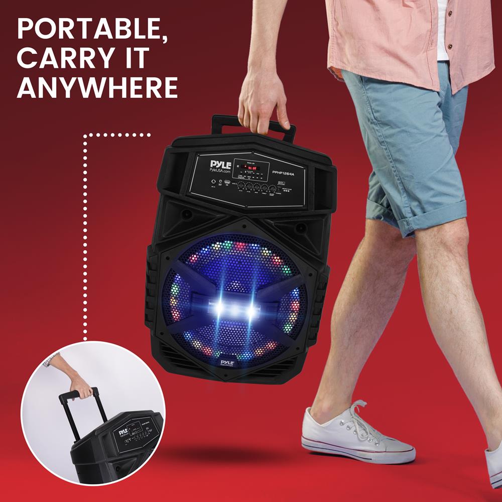 12" Portable Bluetooth Speaker 1000W Rechargeable LED