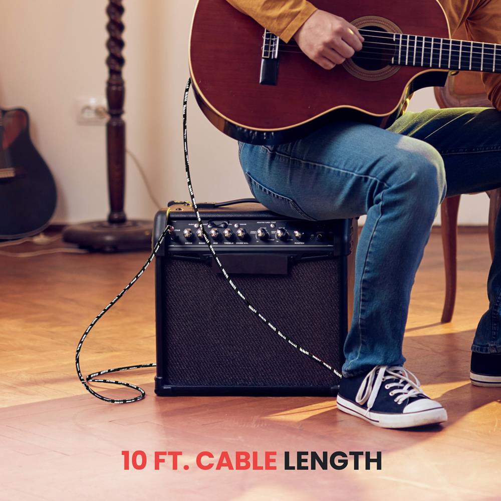 10 Ft Guitar Cable Noise Reduction Gold Plug Flexible