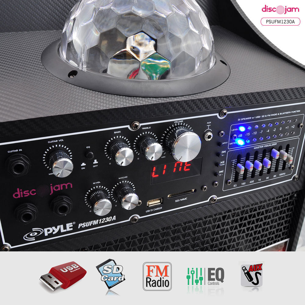 12" PA Speaker System 1000W Power USB/SD/FM Disco Lights