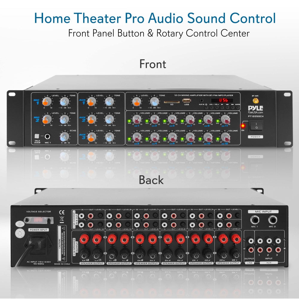 12-Channel Bluetooth Amplifier 6000W Multi-Zone Mixer with