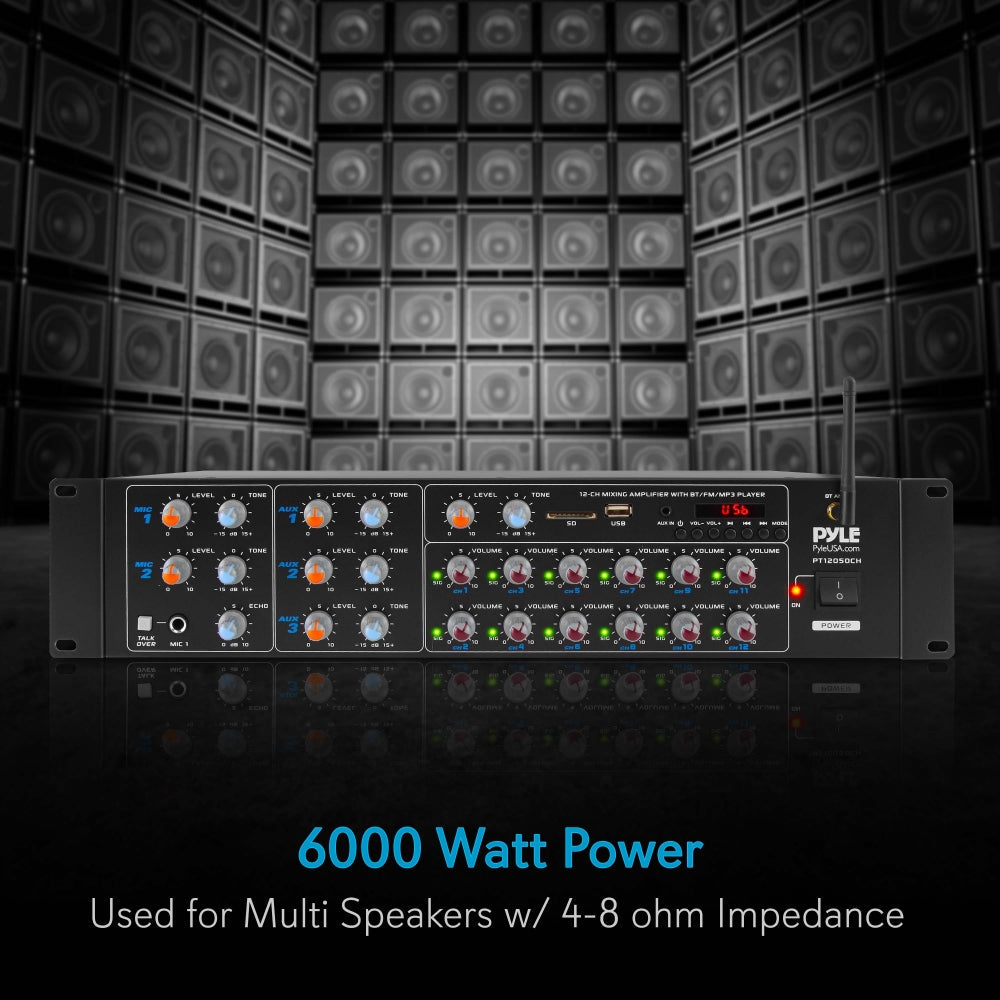 12-Channel Bluetooth Amplifier 6000W Multi-Zone Mixer with
