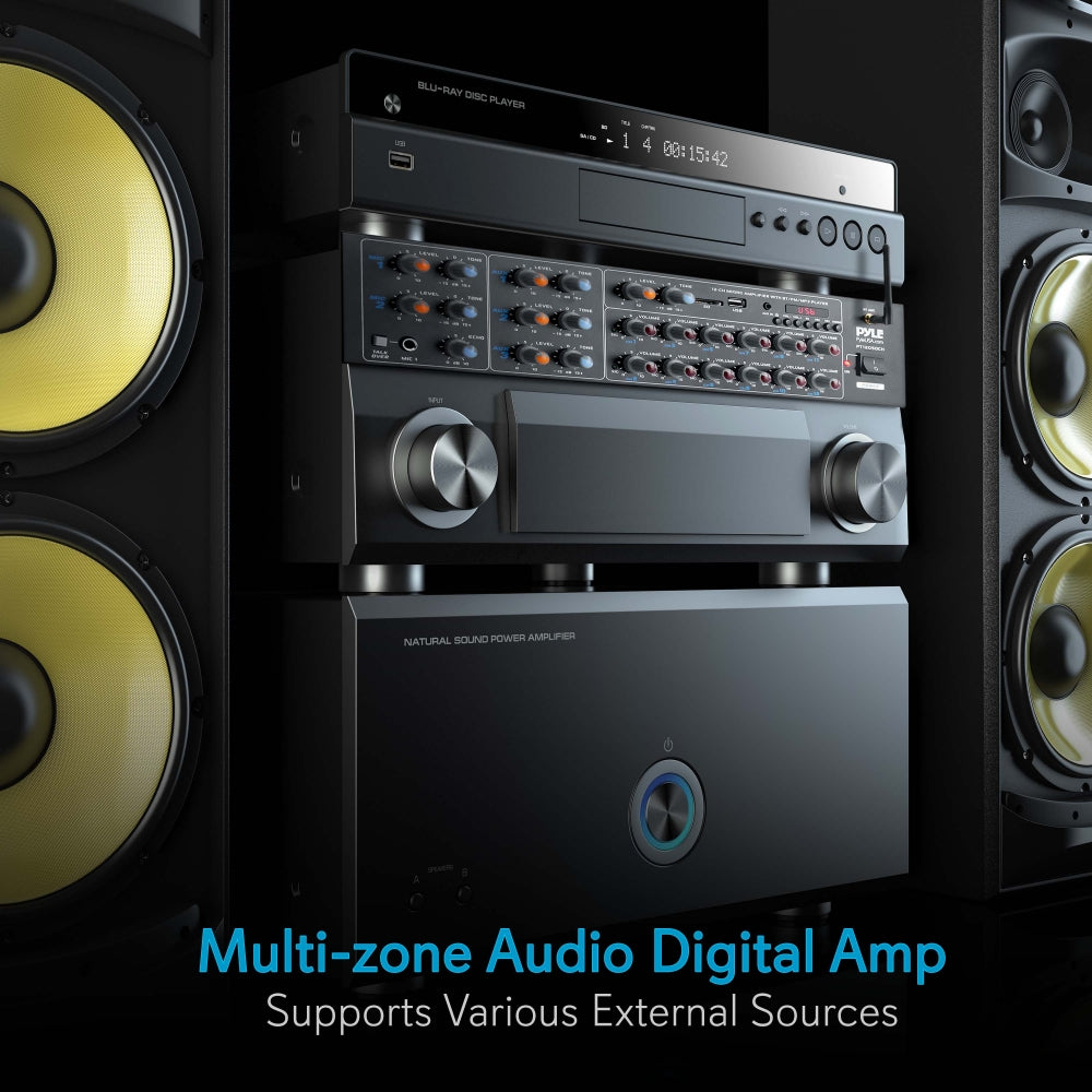 12-Channel Bluetooth Amplifier 6000W Multi-Zone Mixer with