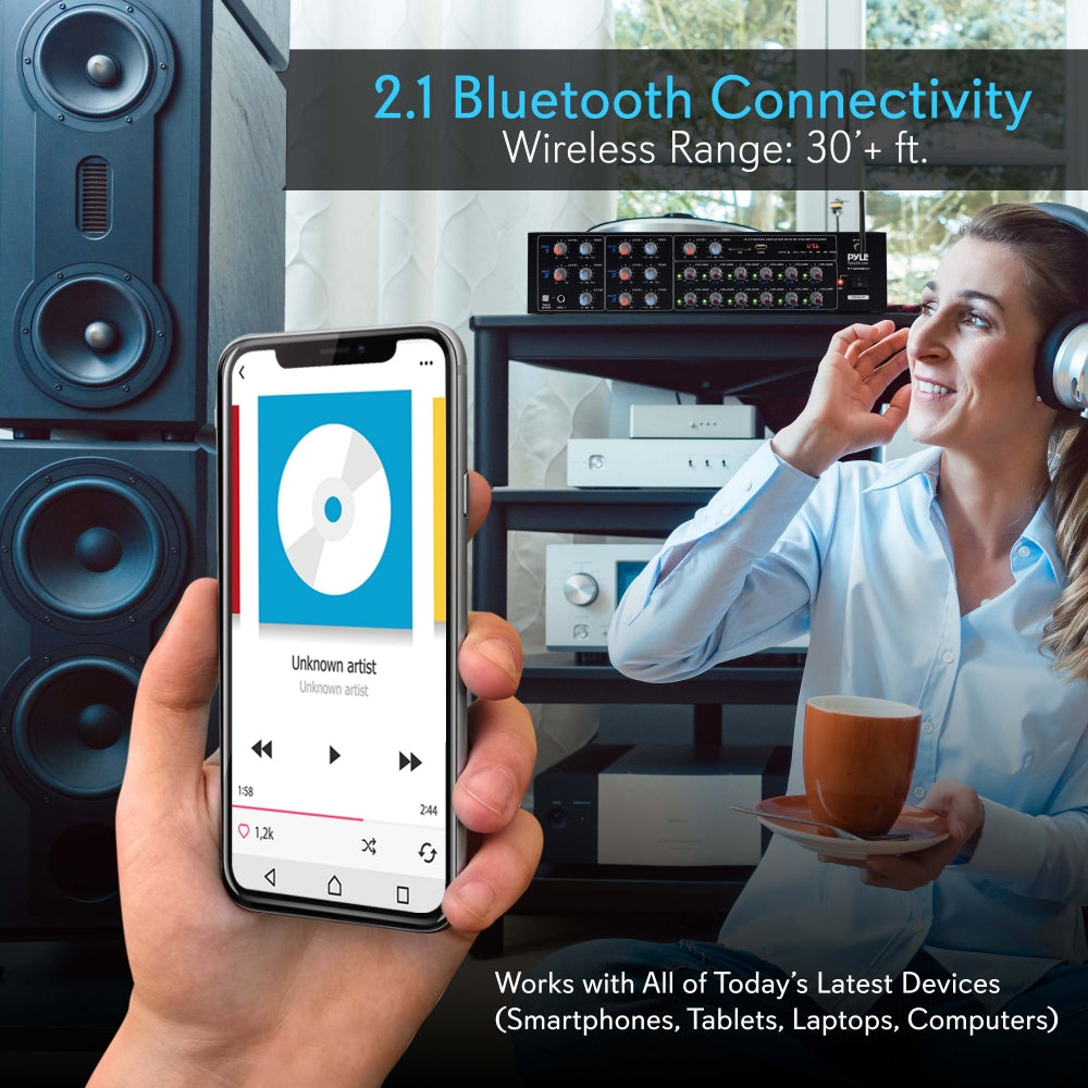 12-Channel Bluetooth Amplifier 6000W Multi-Zone Mixer with