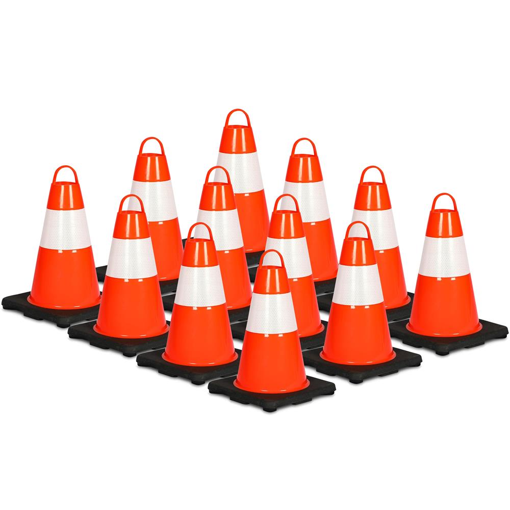 12" Traffic Cones 12-Pack, High Visibility PVC, Reflective