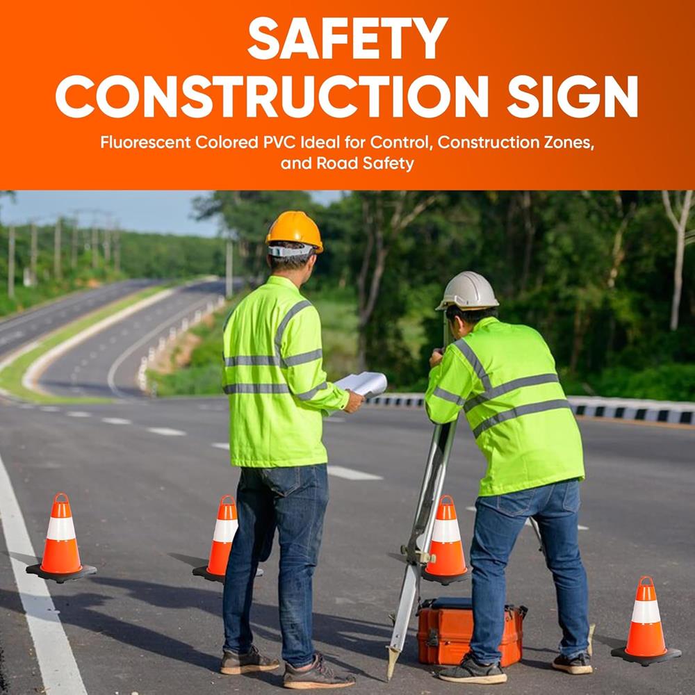 12" Safety Traffic Cones 6-Pack, High Visibility PVC