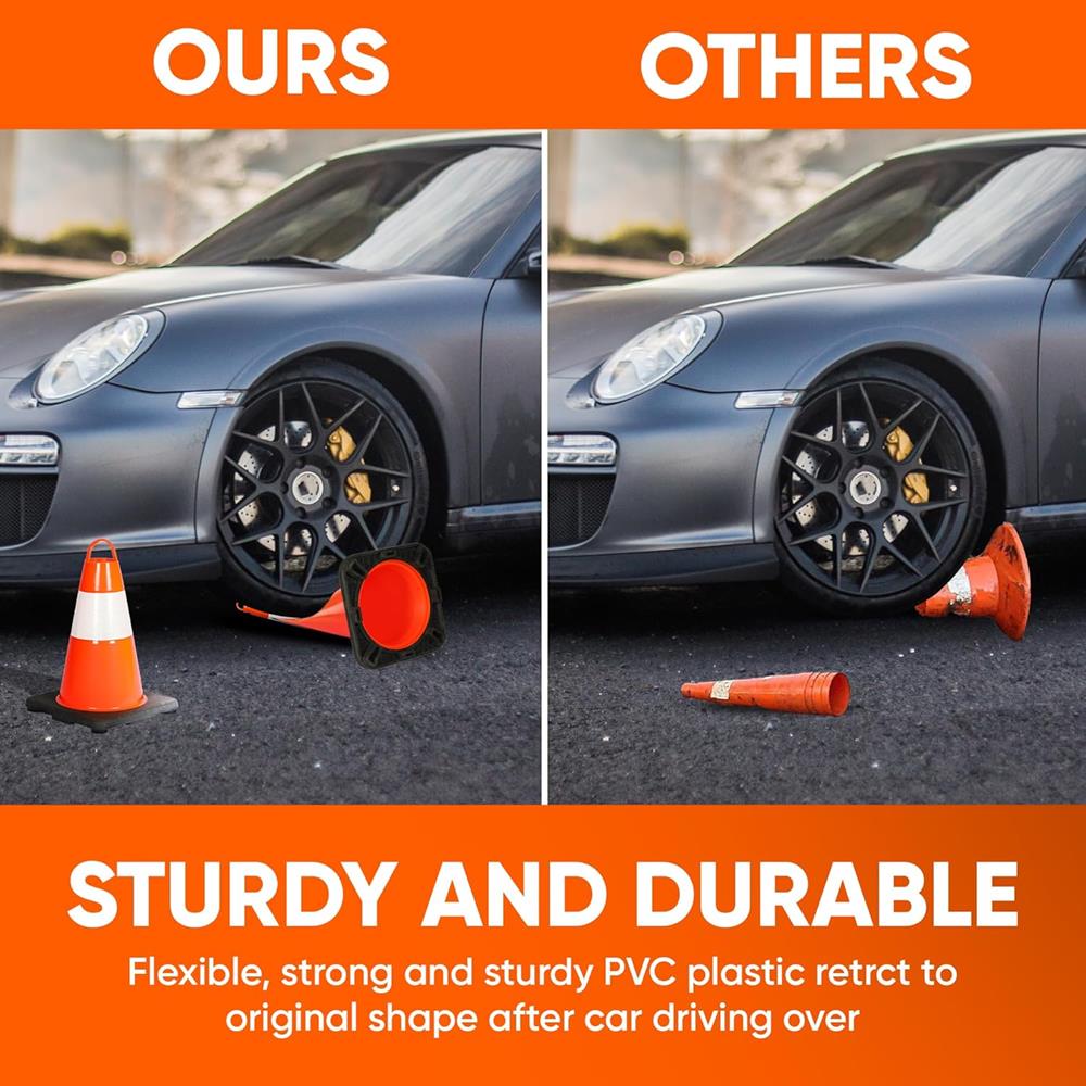12" Safety Traffic Cones 6-Pack, High Visibility PVC