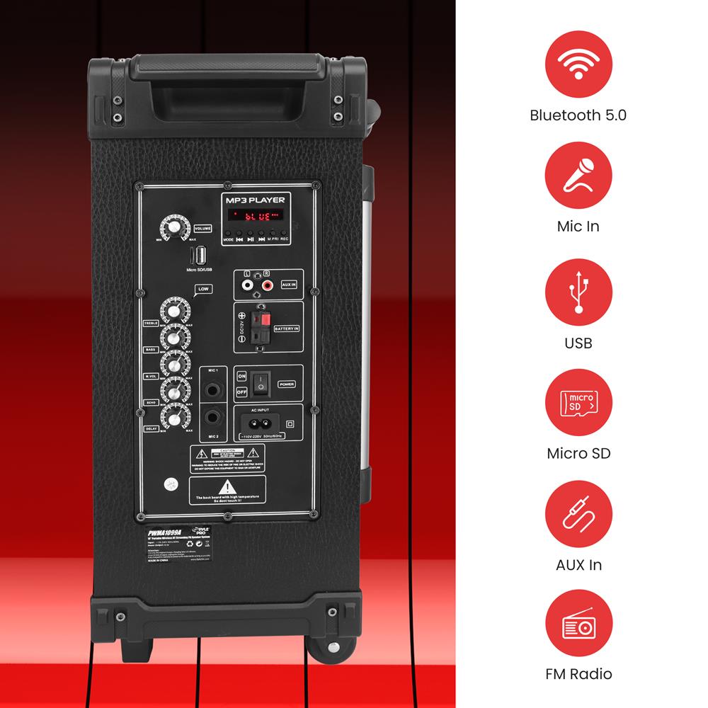 10" Portable Bluetooth Speaker System 600W Rechargeable