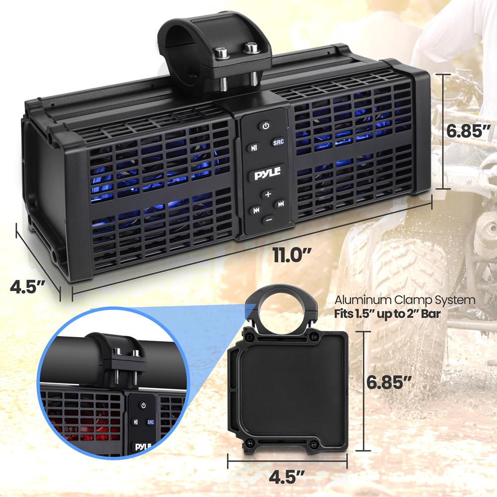 11" Powered Soundbar - Waterproof, Bluetooth, LED Lights