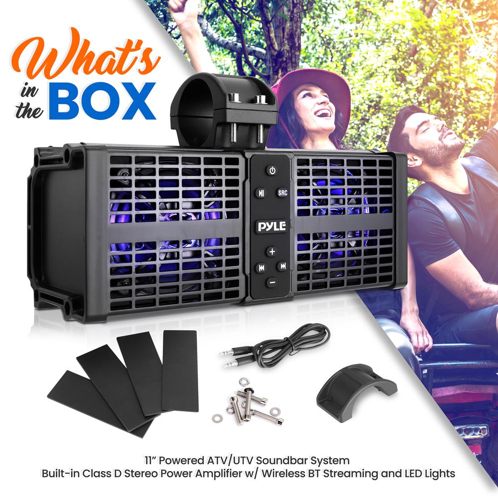 11" Powered Soundbar - Waterproof, Bluetooth, LED Lights