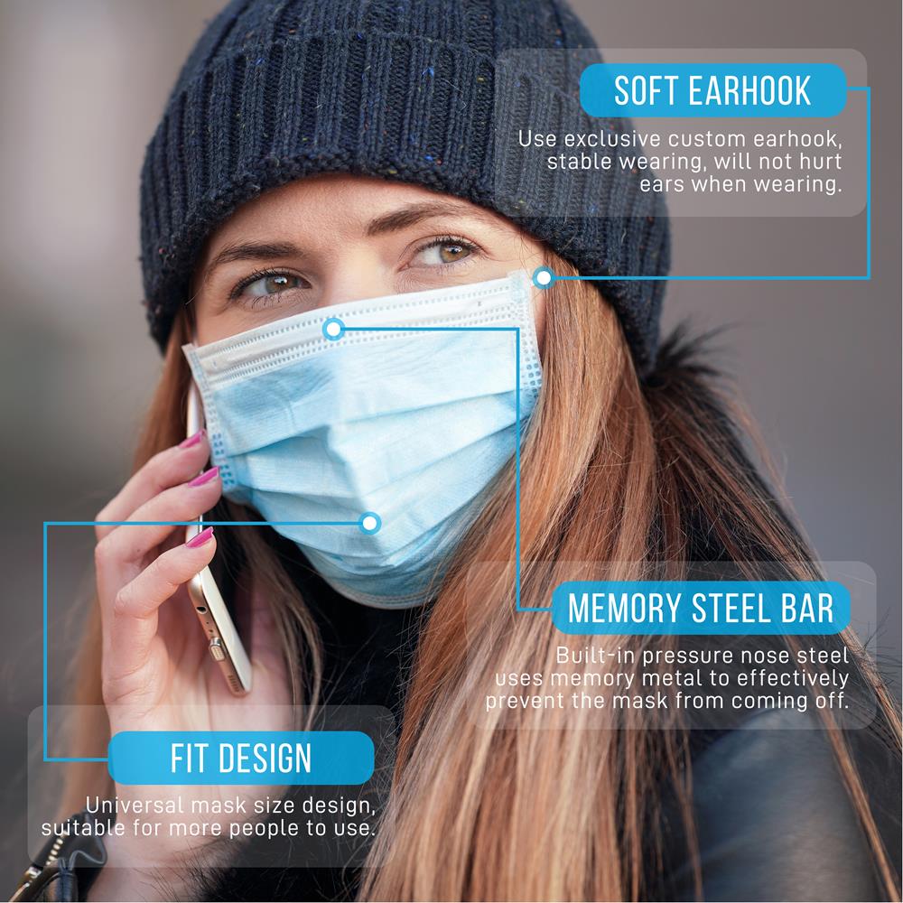 1000pcs 3-Ply Disposable Face Masks, Breathable Non-Woven