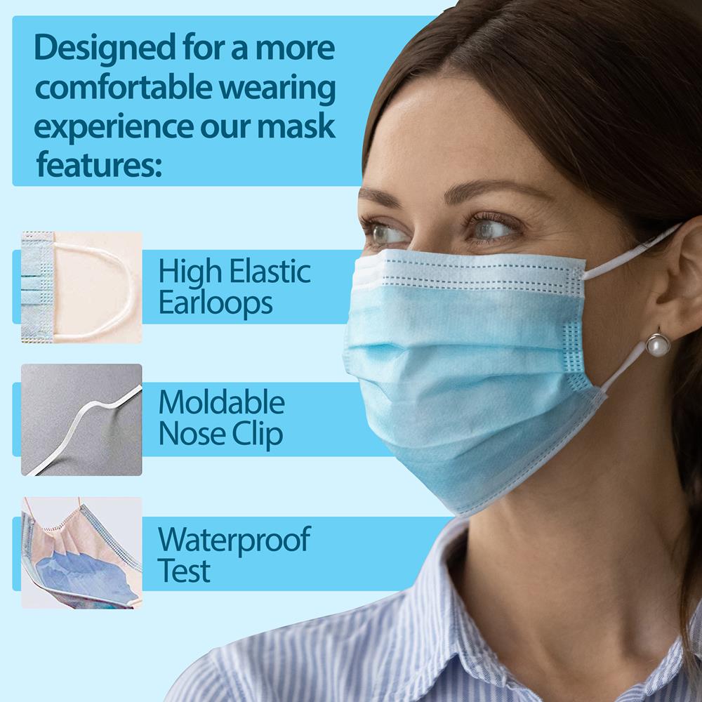 1000pcs 3-Ply Disposable Face Masks, Breathable Non-Woven