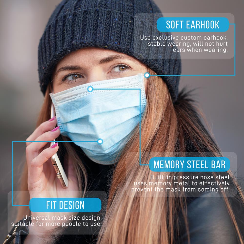 100 Disposable Face Masks, 3-Layer Protection, Breathable