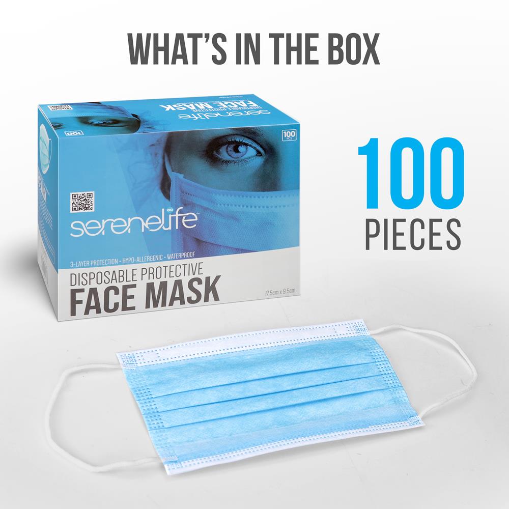 100 Disposable Face Masks, 3-Layer Protection, Breathable