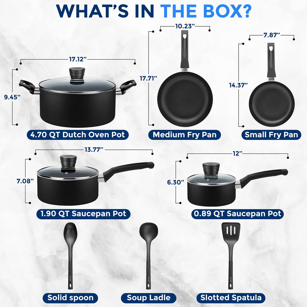 11-Piece Non-Stick Cookware Set, Even Heat, Black Coating