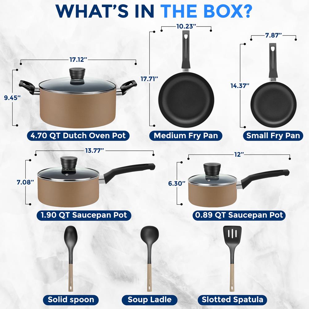 11-Piece Non-Stick Cookware Set, Even Heat, Gold