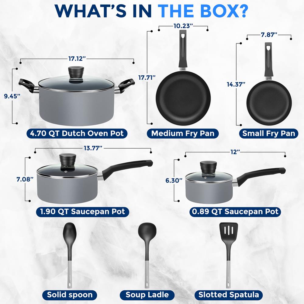 11-Piece Non-Stick Cookware Set, Even Heat, Gray