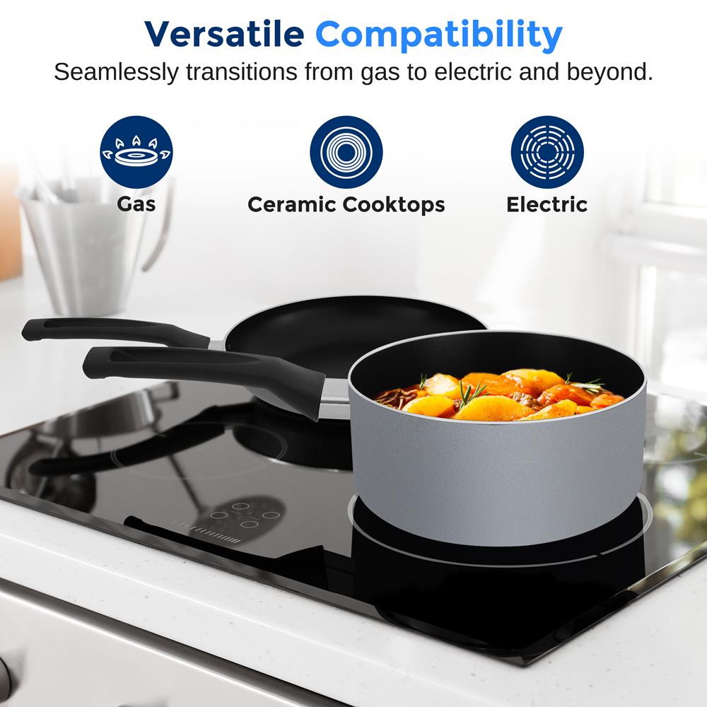 11-Piece Non-Stick Cookware Set, Even Heat, Gray