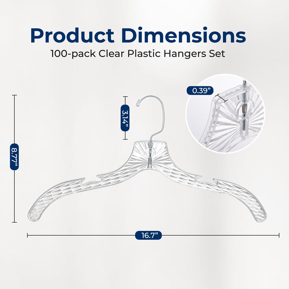 100-Pack Non-Slip Space-Saving Clear Plastic Hangers with