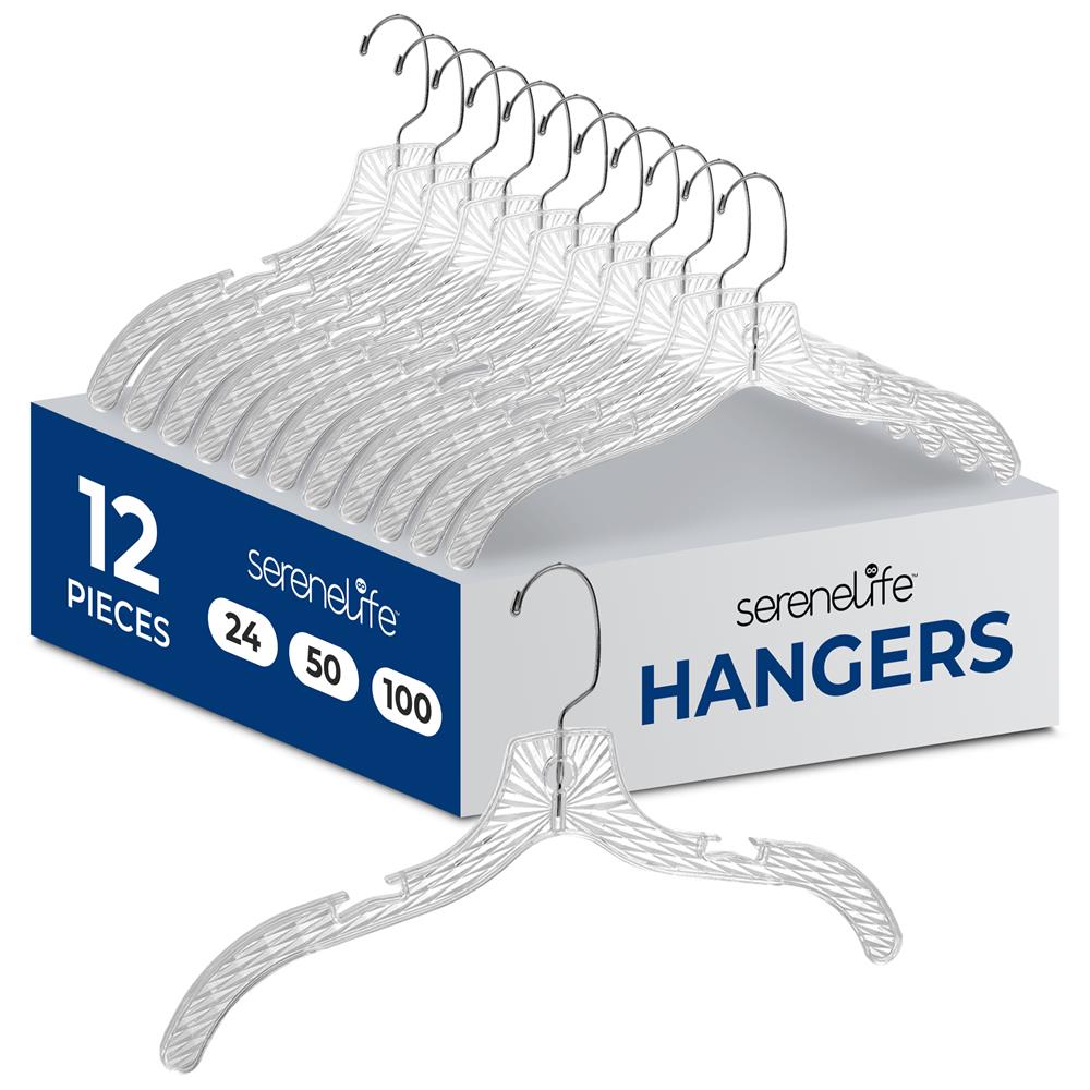 12-Pack Transparent Non-Slip Hangers, Space-Saving
