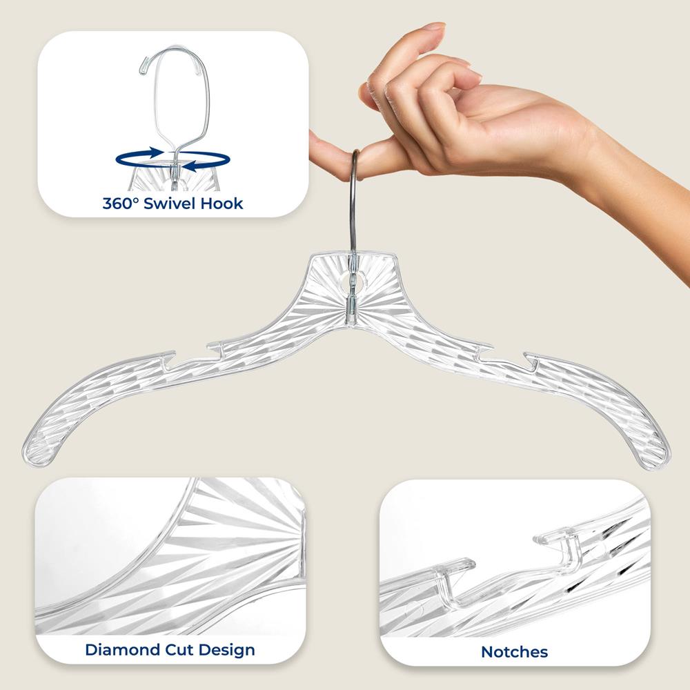 12-Pack Transparent Non-Slip Hangers, Space-Saving