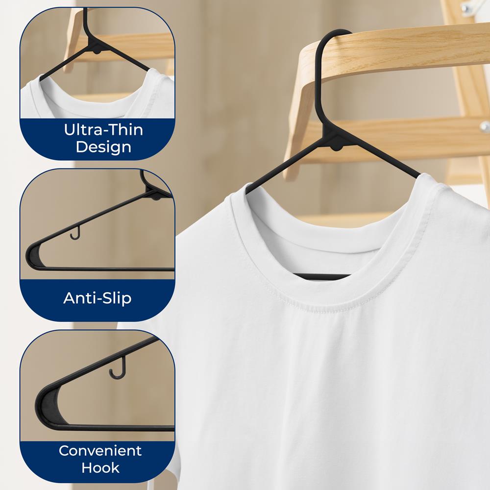 100-Piece Non-Slip Plastic Hangers, Space-Saving
