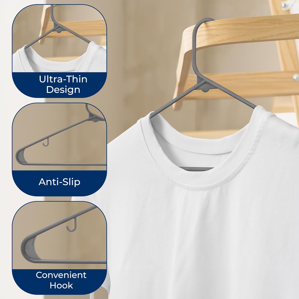 100 Pack Non-Slip Space-Saving Plastic Hangers, Ultra-Thin