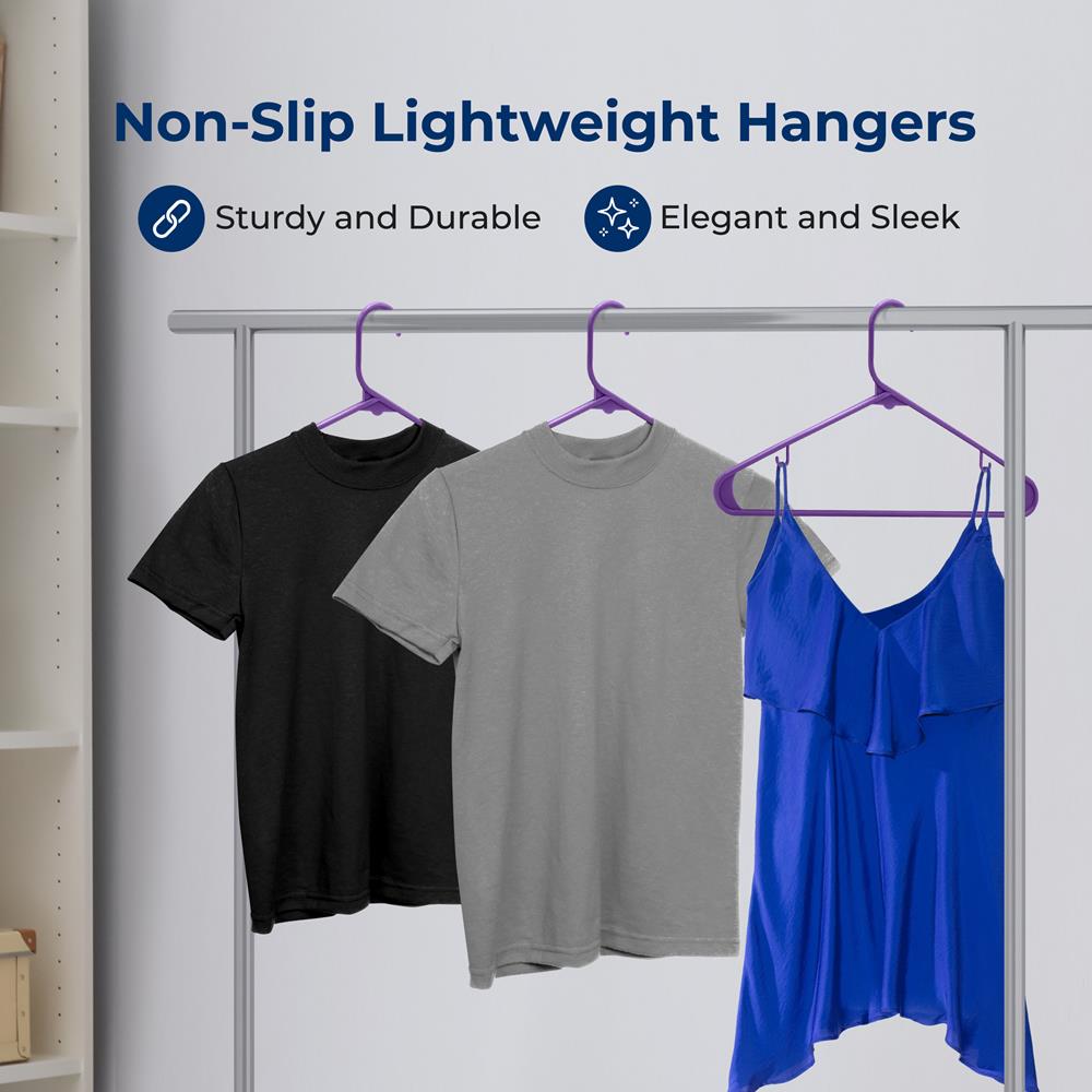 100 Pack Non-Slip Space-Saving Plastic Hangers, Sturdy