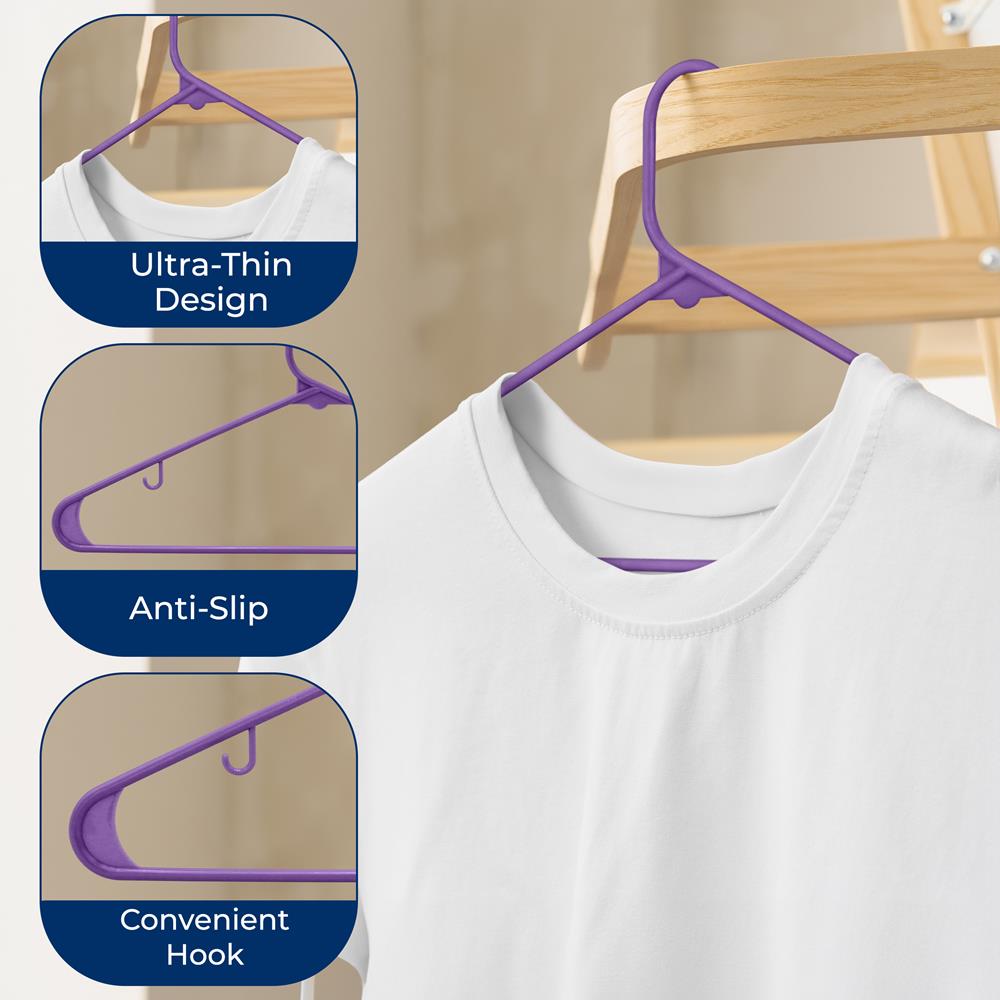100 Pack Non-Slip Space-Saving Plastic Hangers, Sturdy