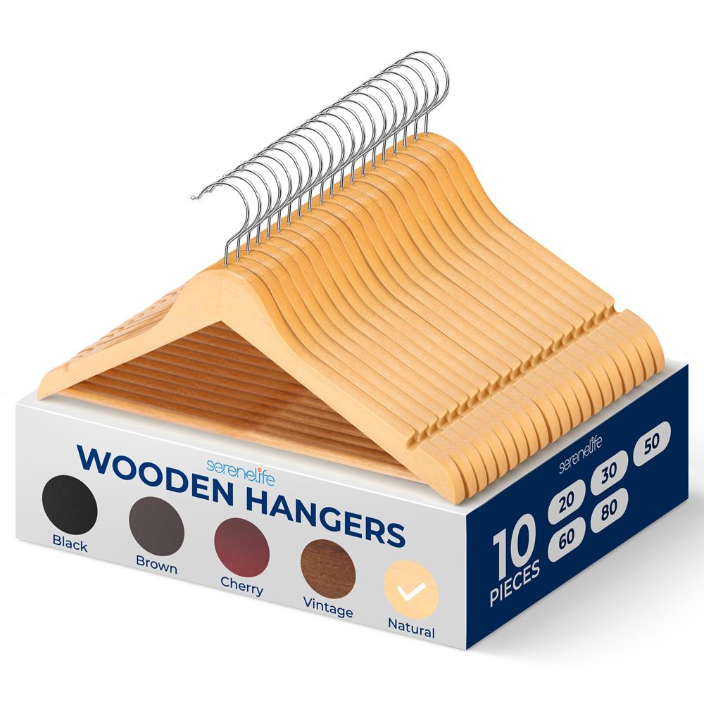 10-Pack Wooden Coat Hangers - Durable, Space-Saving