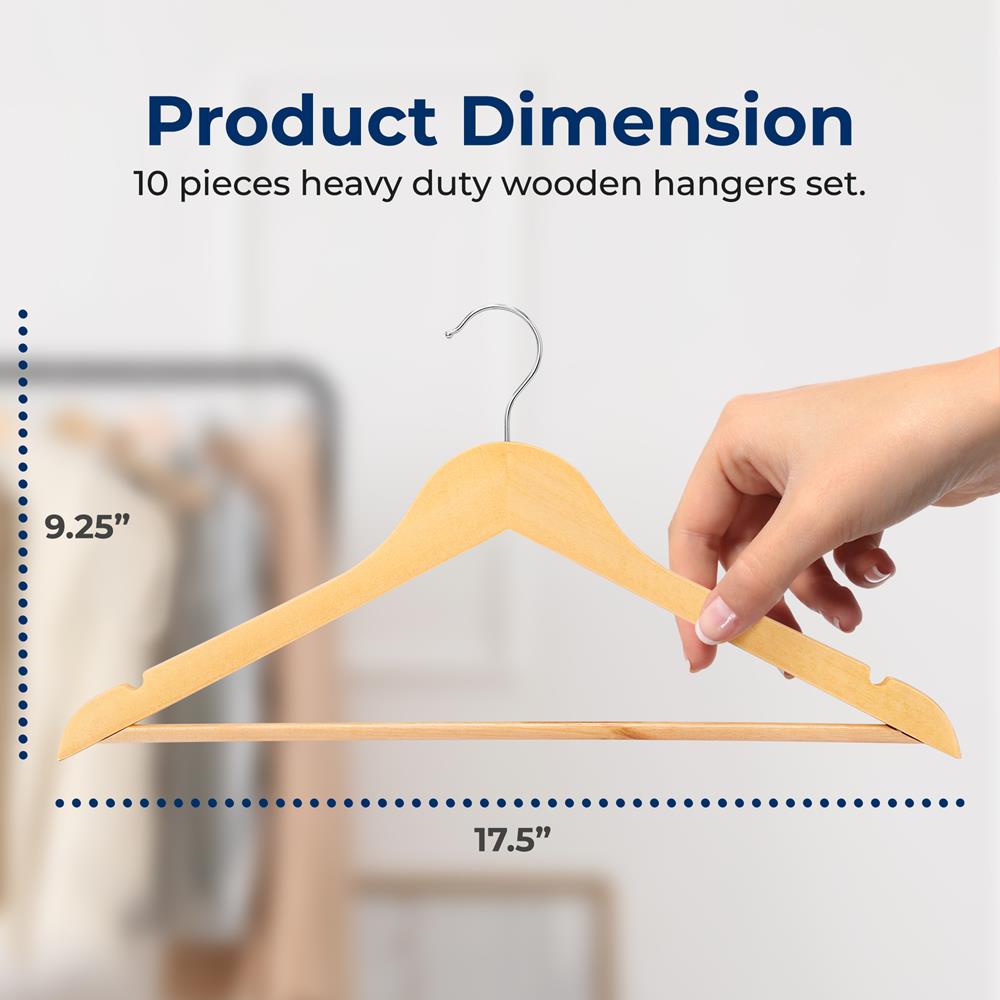 10-Pack Wooden Coat Hangers - Durable, Space-Saving