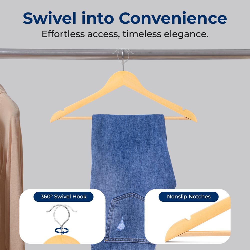 10-Pack Wooden Coat Hangers - Durable, Space-Saving