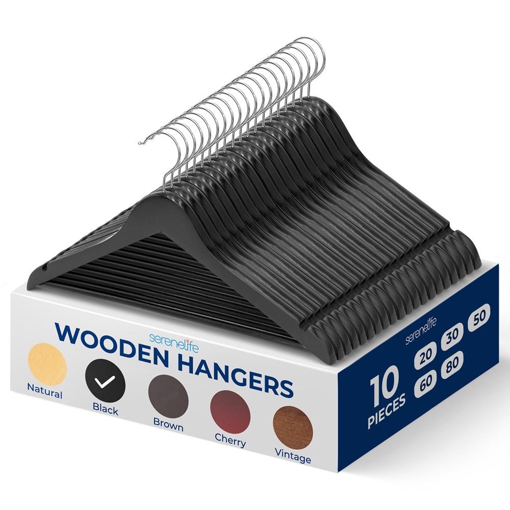 10-Pack Wooden Coat Hangers - Durable, Space-Saving