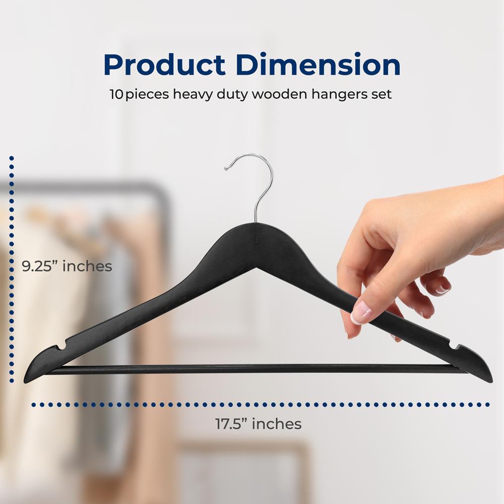 10-Pack Wooden Coat Hangers - Durable, Space-Saving